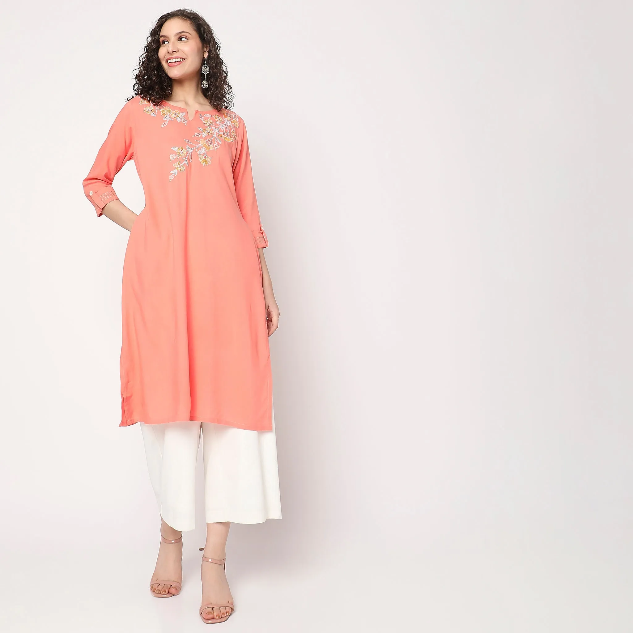 Flare Fit Embroidered Kurta