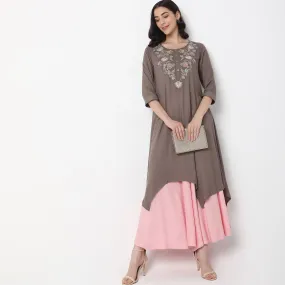 Flare Fit Embroidered Kurta