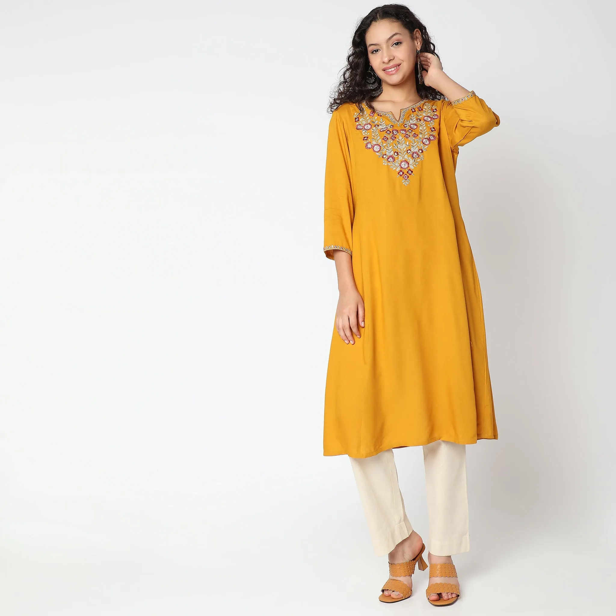 Flare Fit Embroidered Kurta