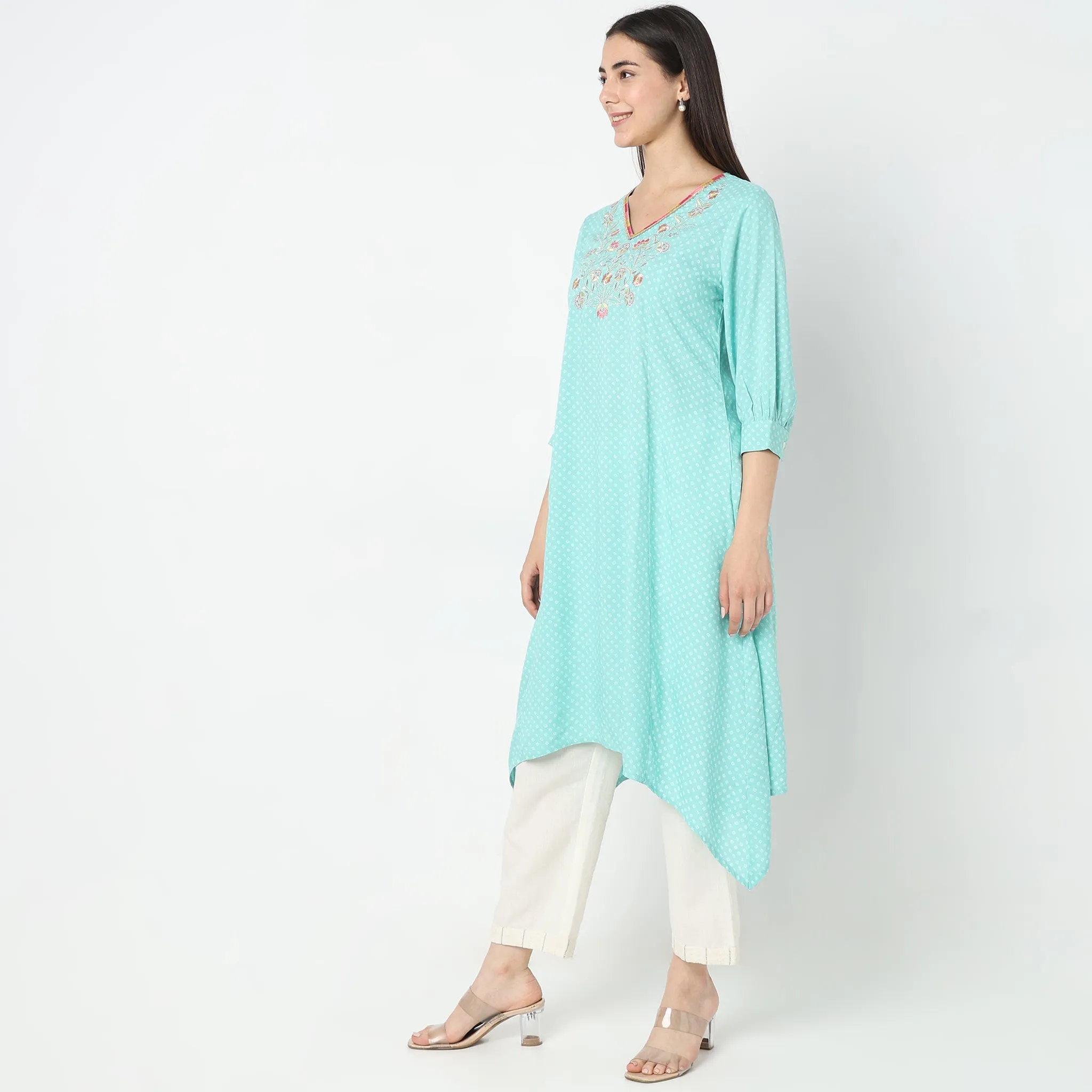 Flare Fit Embroidered Kurta