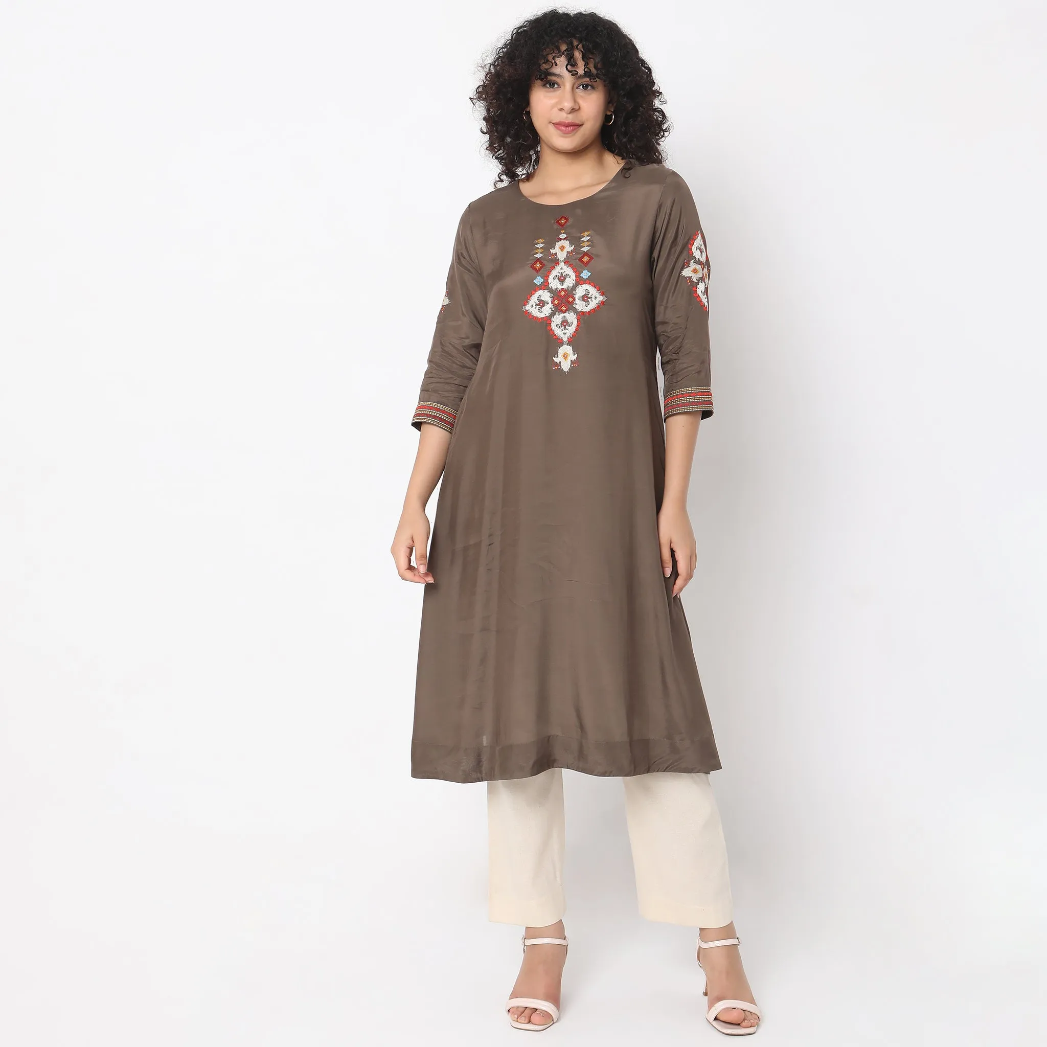 Flare Fit Embroidered Kurta