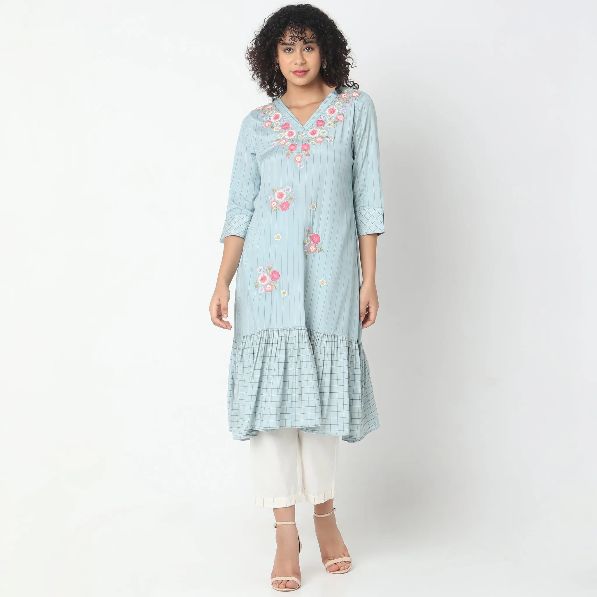 Flare Fit Embroidered Kurta