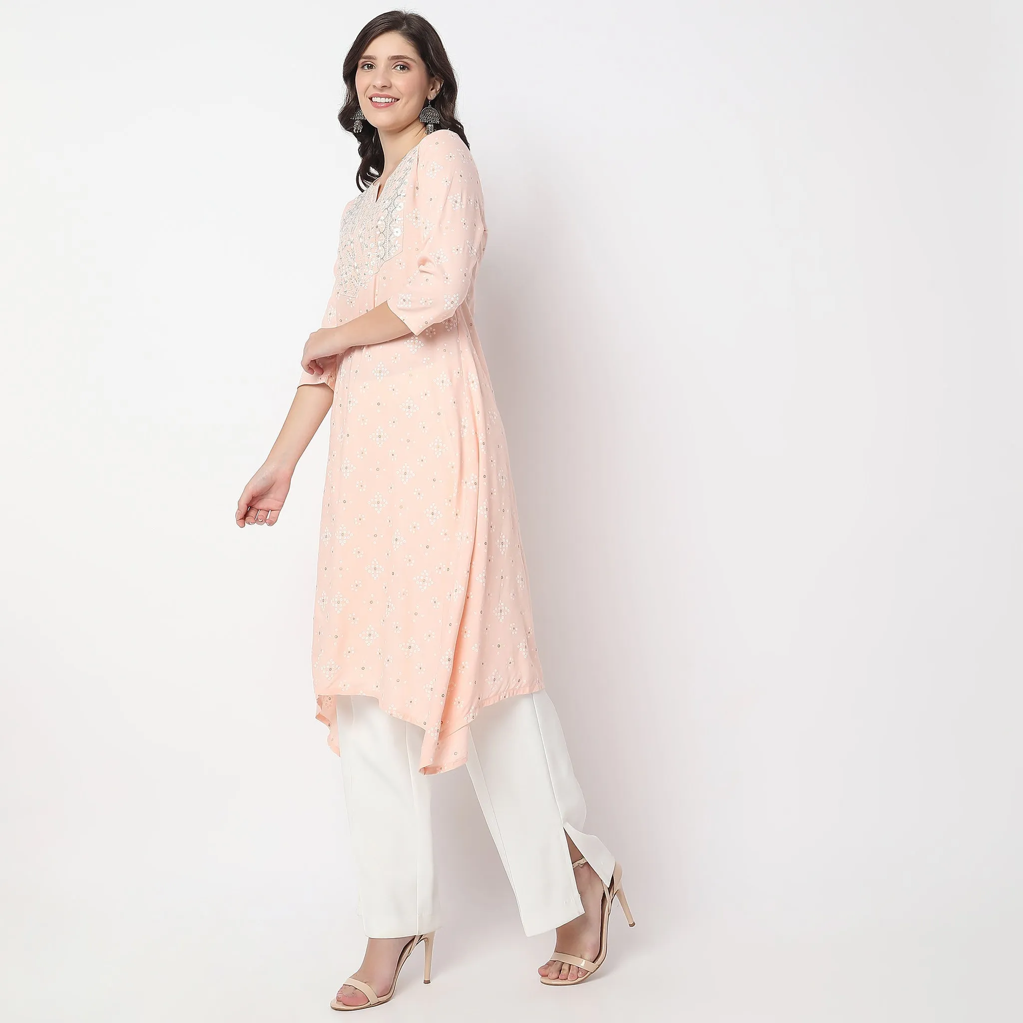 Flare Fit Embroidered Kurta