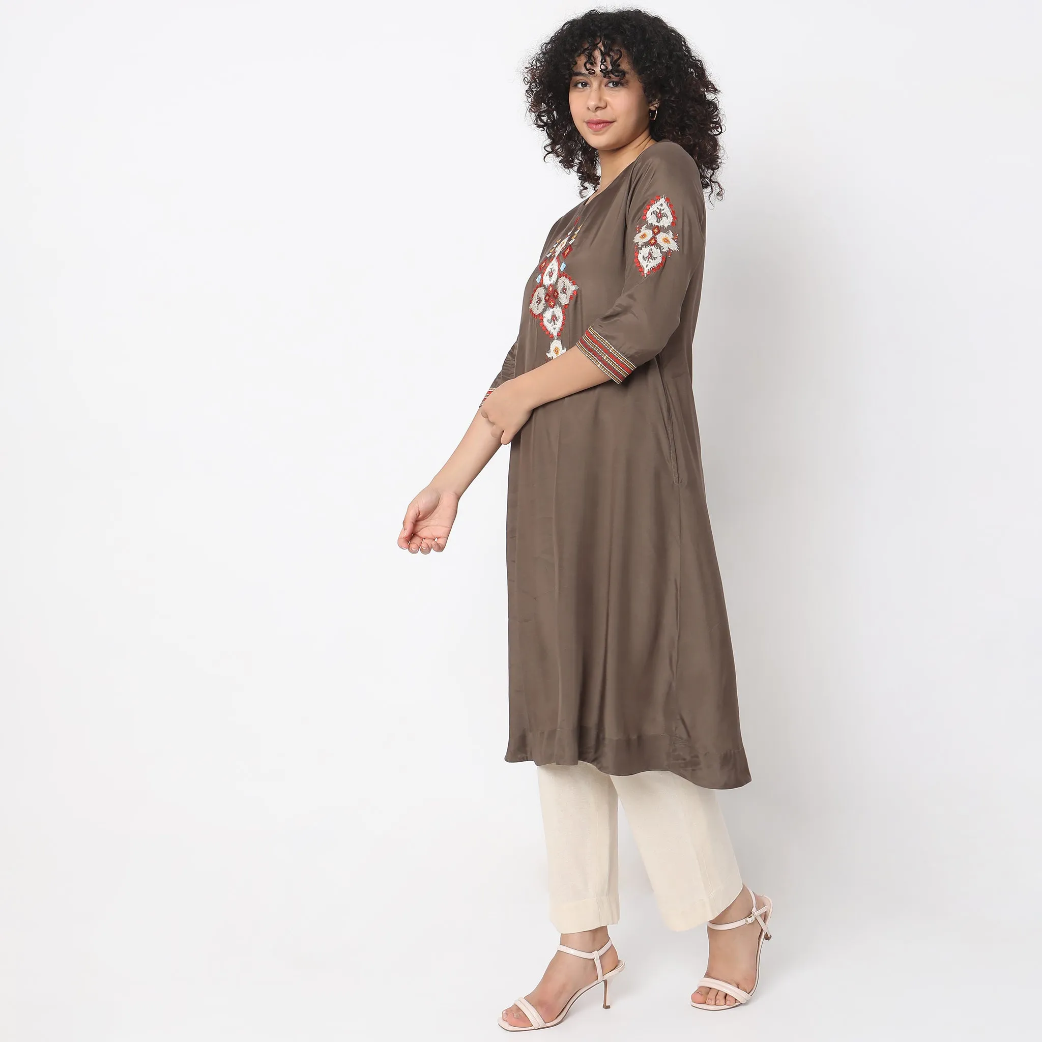 Flare Fit Embroidered Kurta