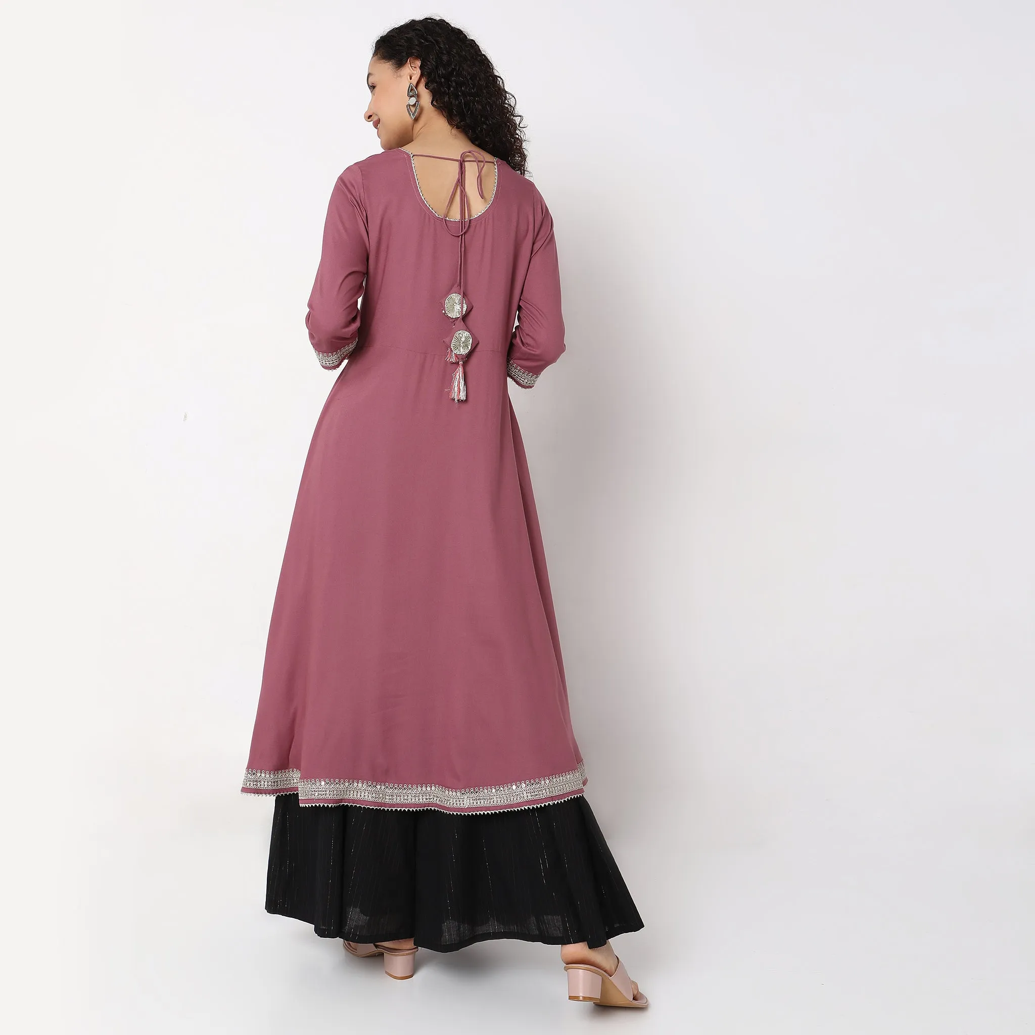 Flare Fit Embroidered Kurta