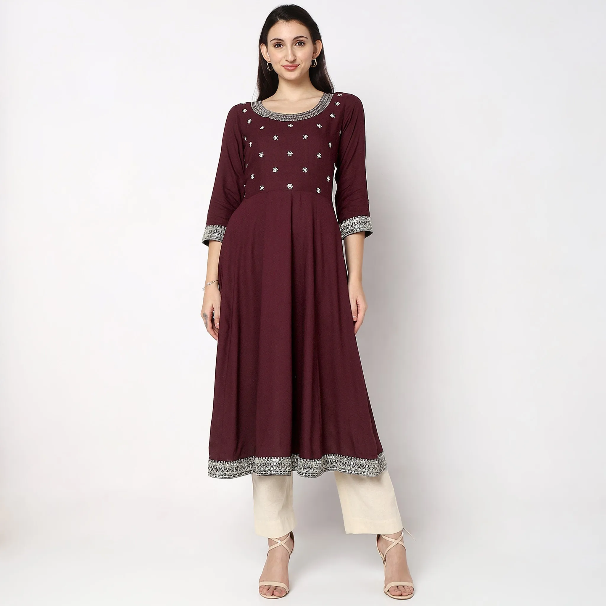 Flare Fit Embroidered Kurta