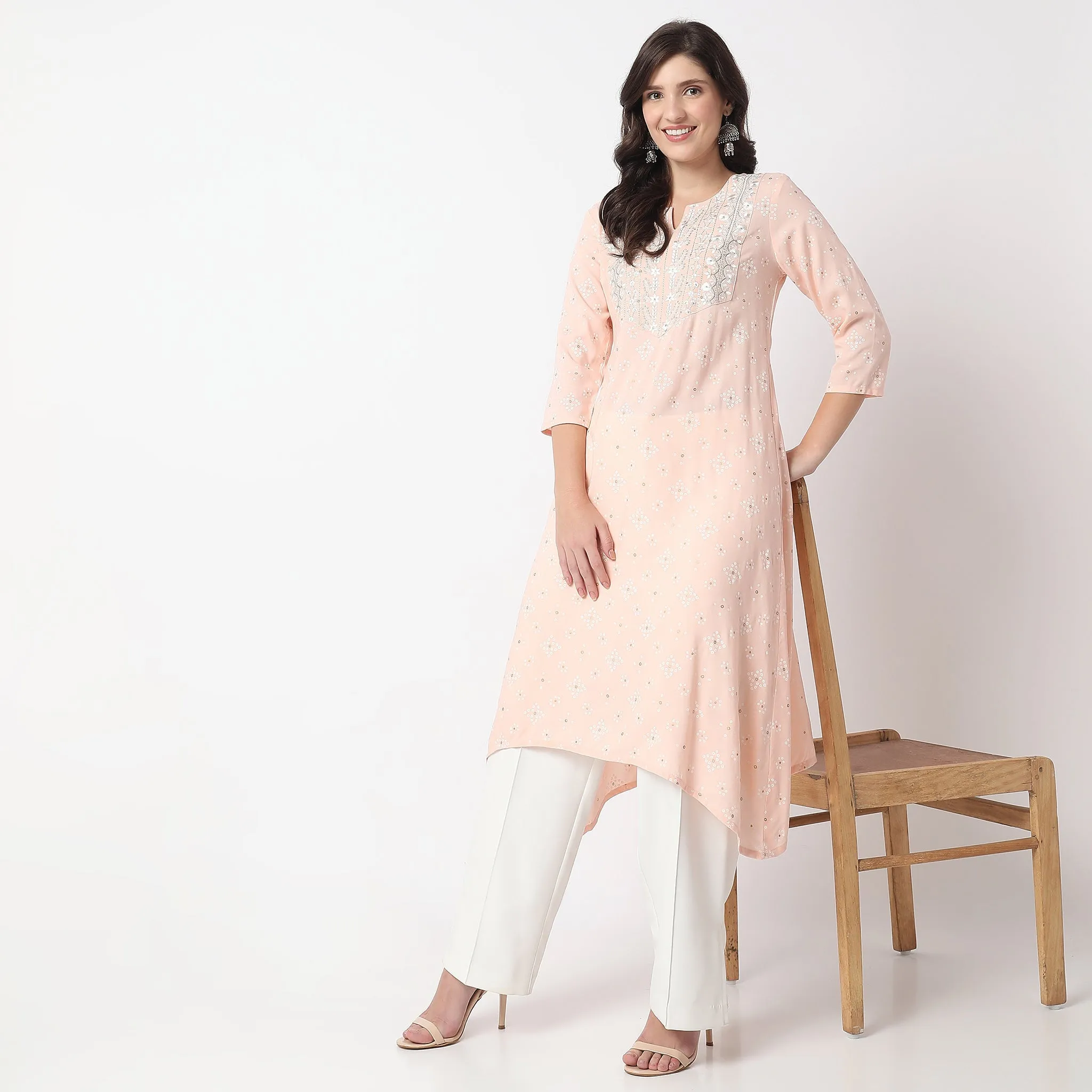 Flare Fit Embroidered Kurta