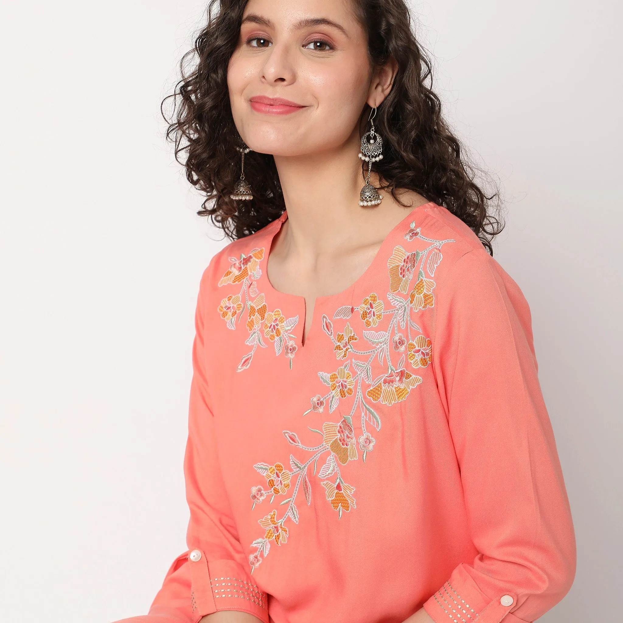 Flare Fit Embroidered Kurta