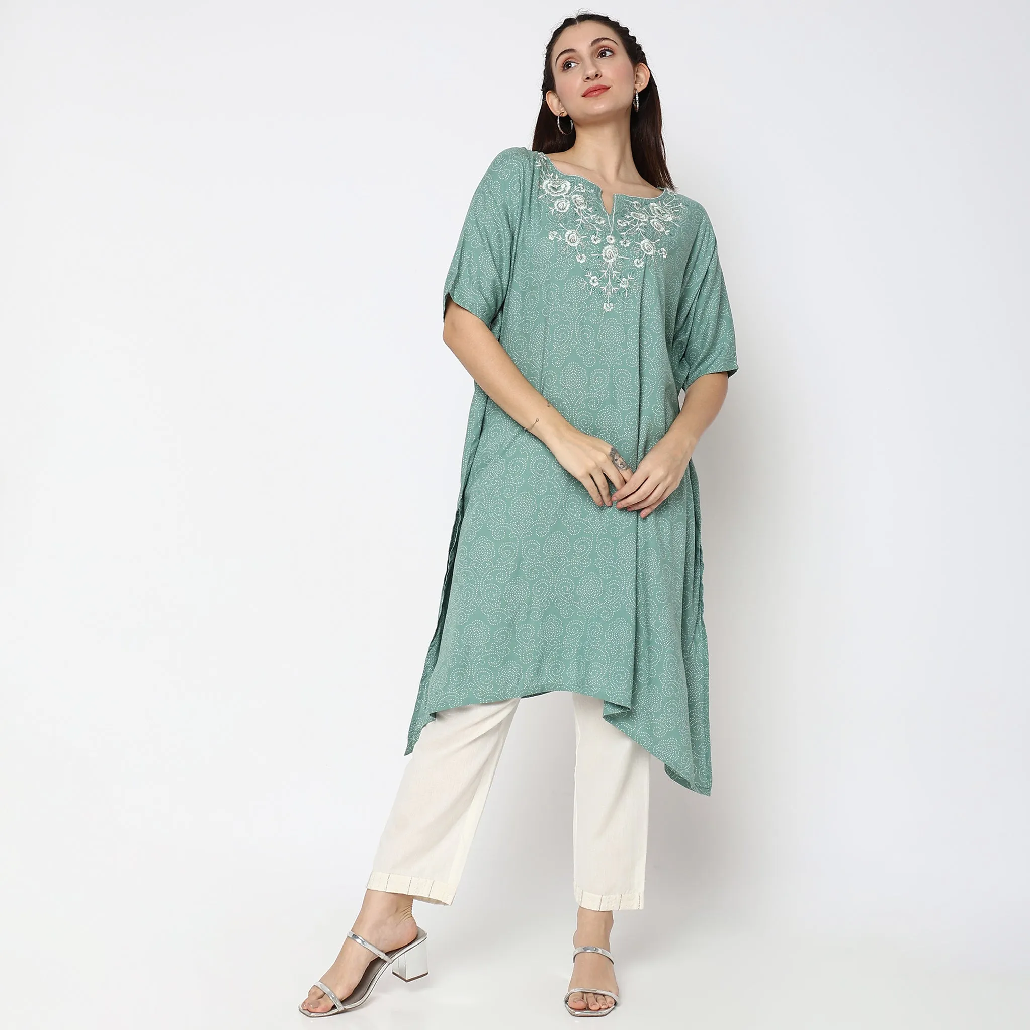 Flare Fit Embroidered Kurta