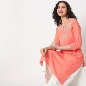 Flare Fit Embroidered Kurta