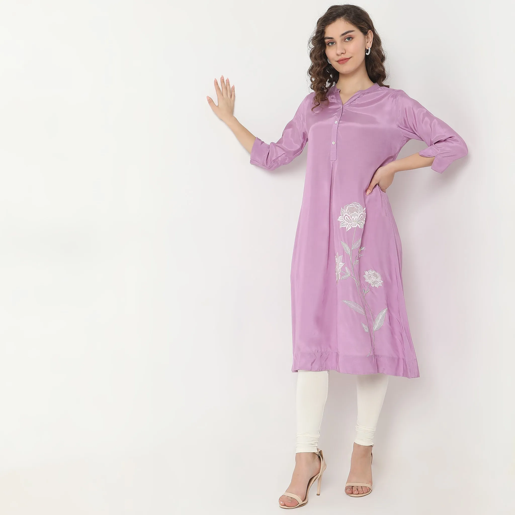 Flare Fit Embroidered Kurta