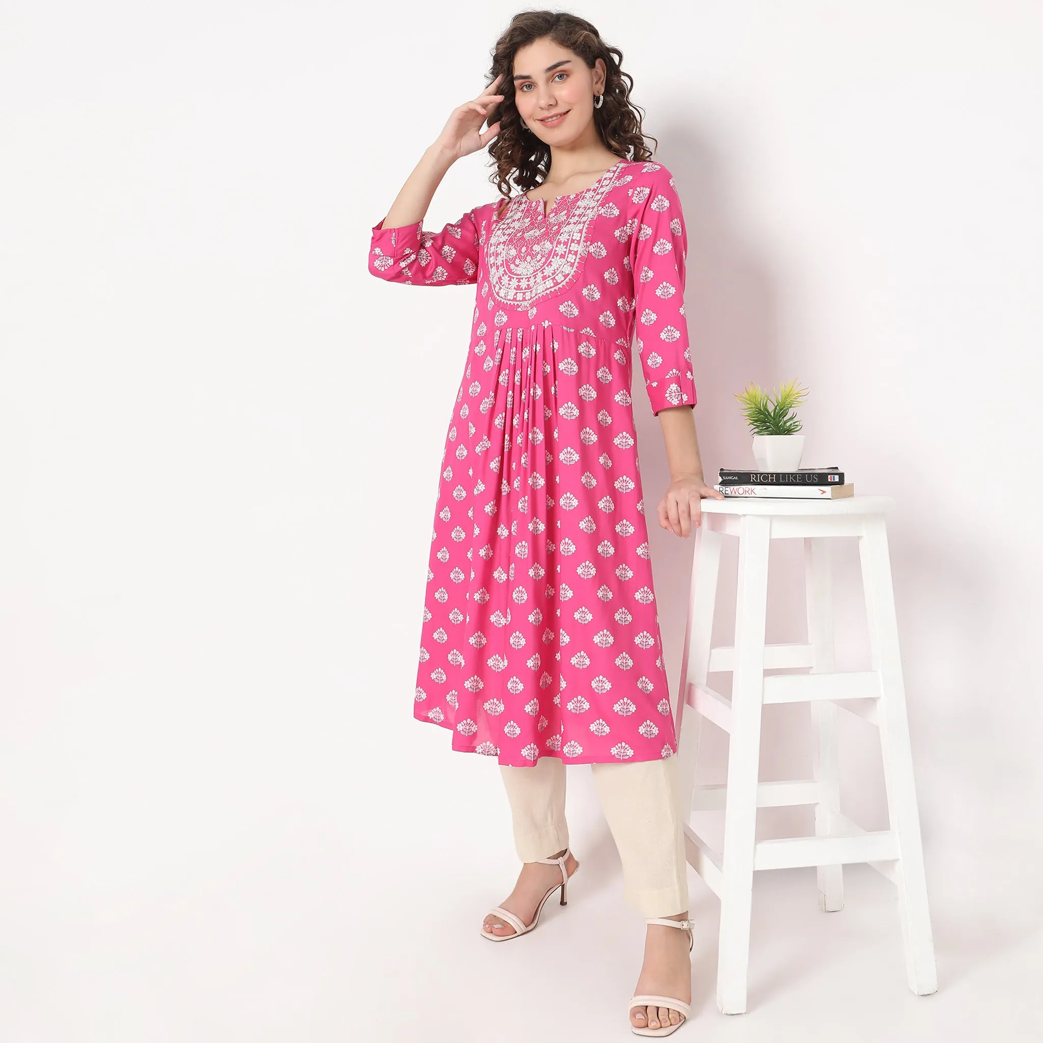 Flare Fit Embroidered Kurta