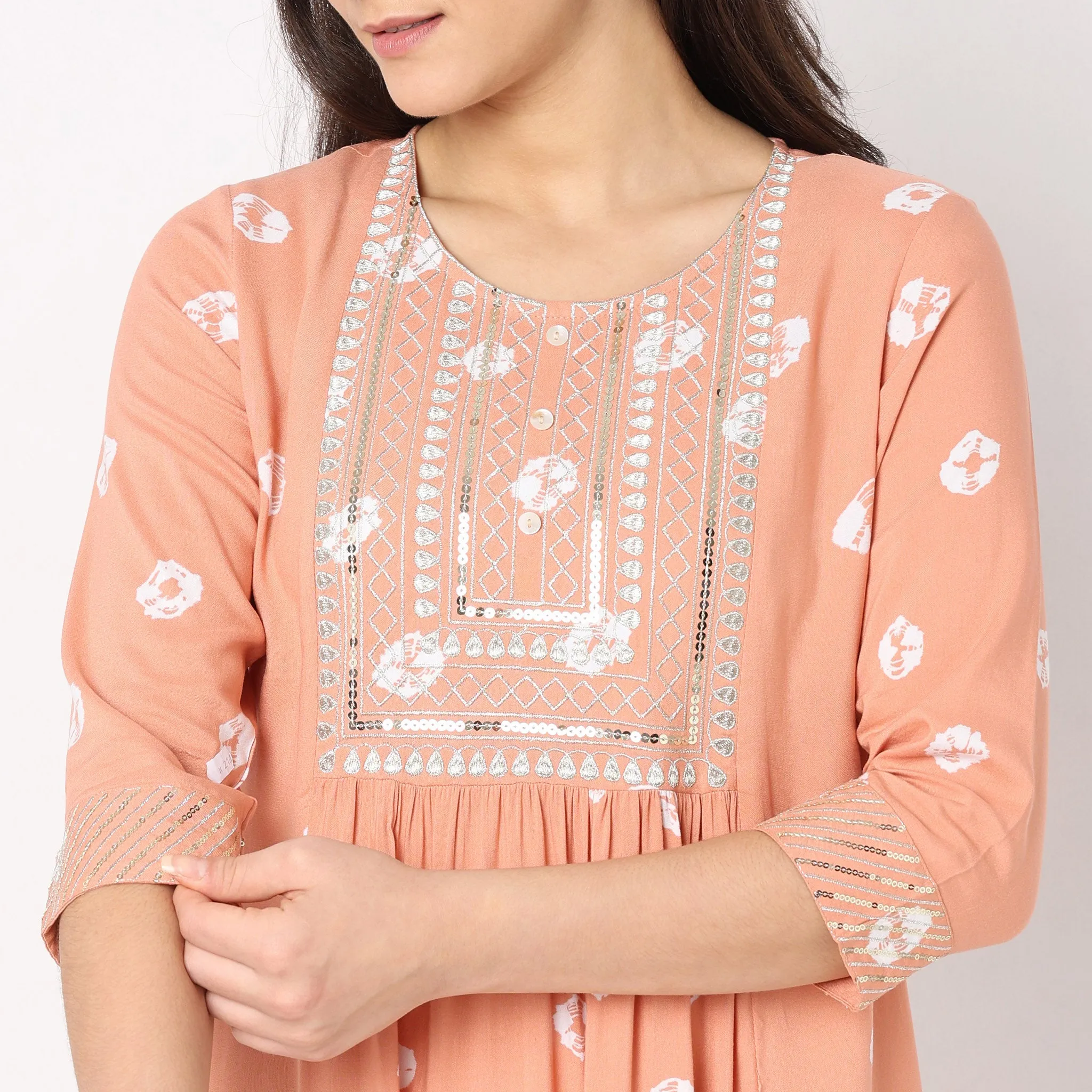 Flare Fit Embroidered Kurta