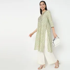 Flare Fit Embroidered Kurta