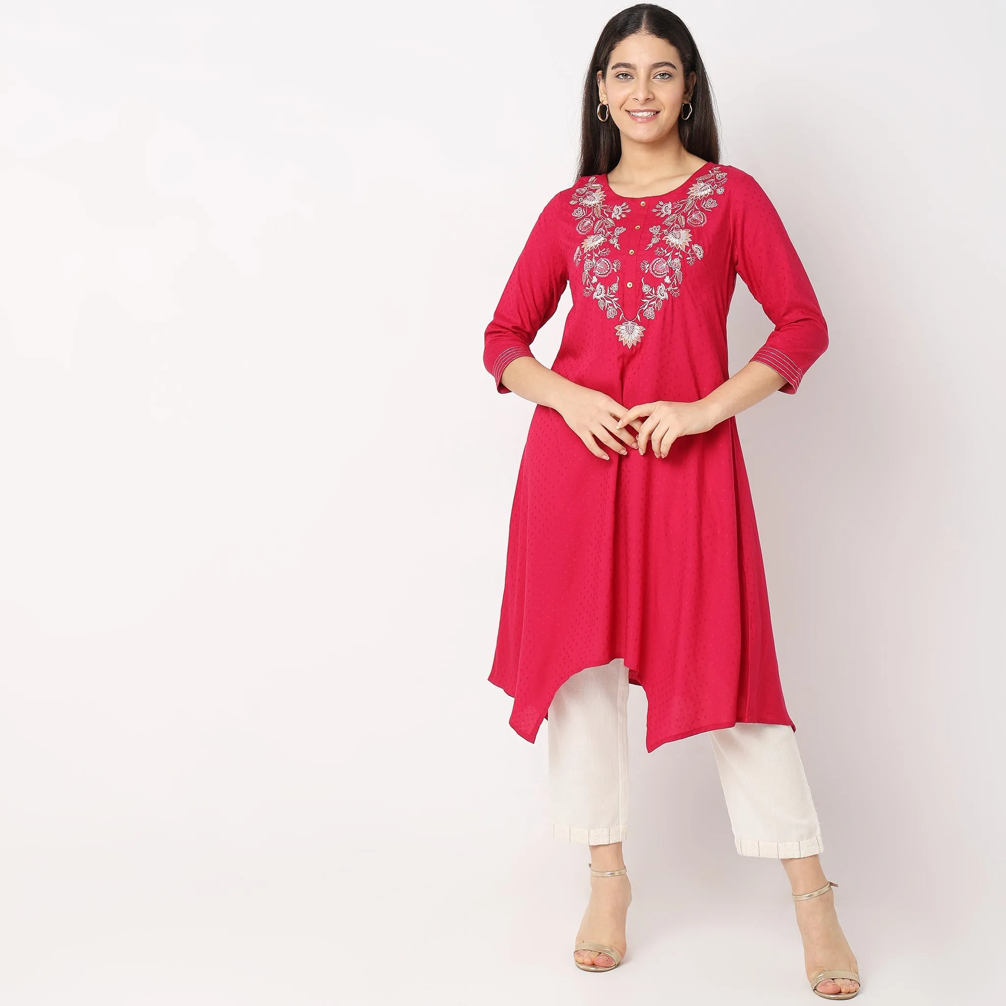 Flare Fit Embroidered Kurta