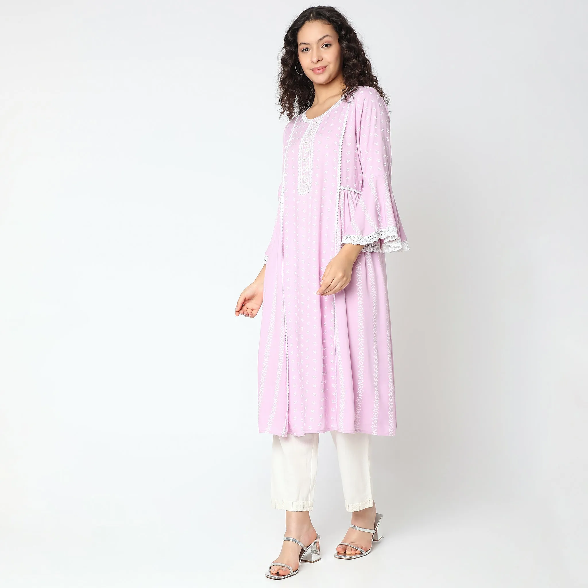 Flare Fit Embroidered Kurta