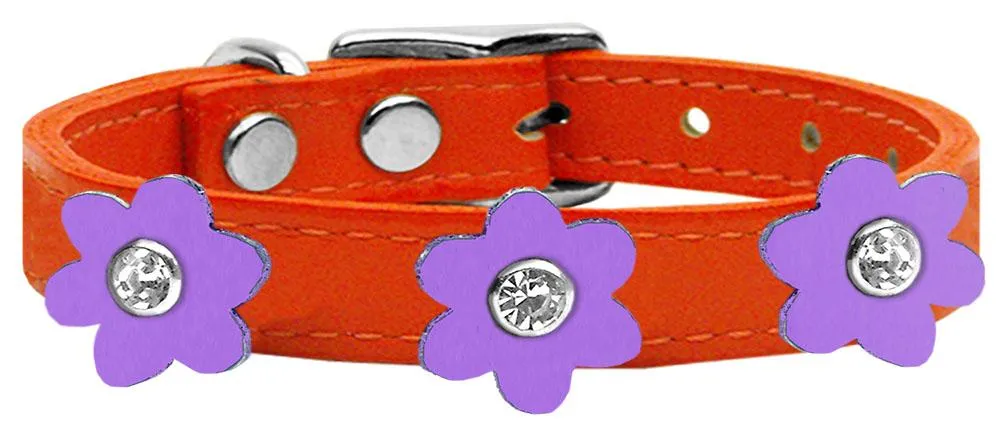 Flower Leather Collar Orange With Lavender Flowers Size 20