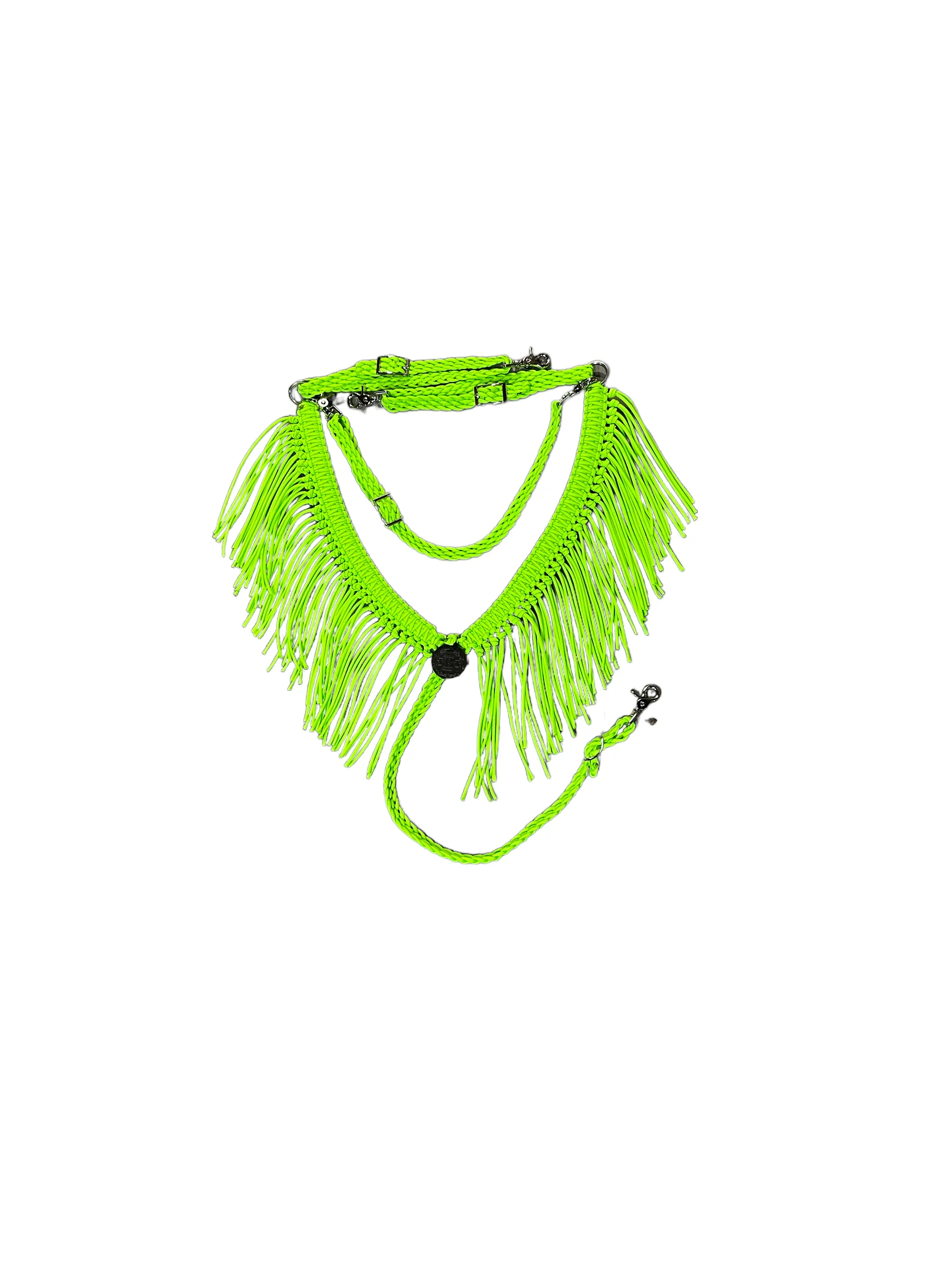 fringe breast collar neon lime green with a wither strap