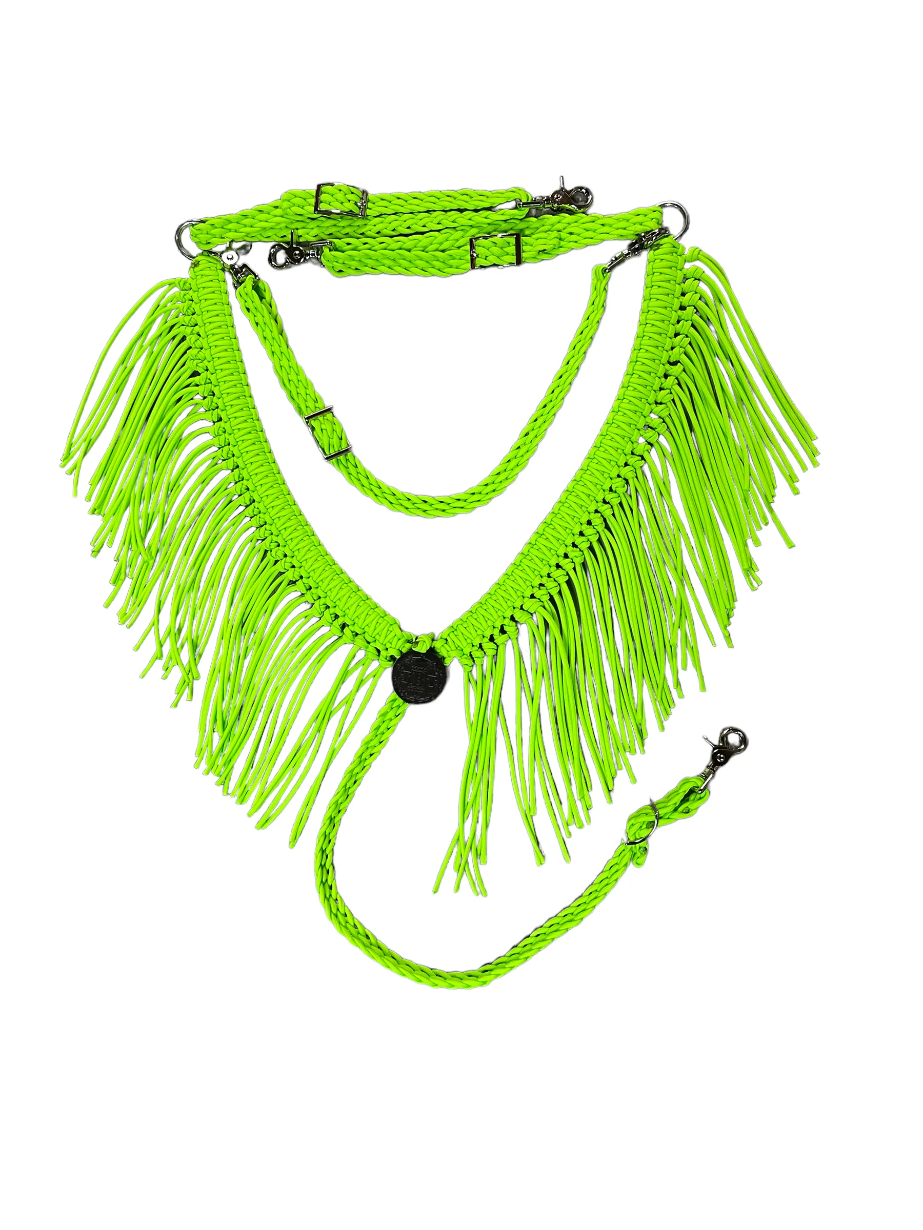 fringe breast collar neon lime green with a wither strap