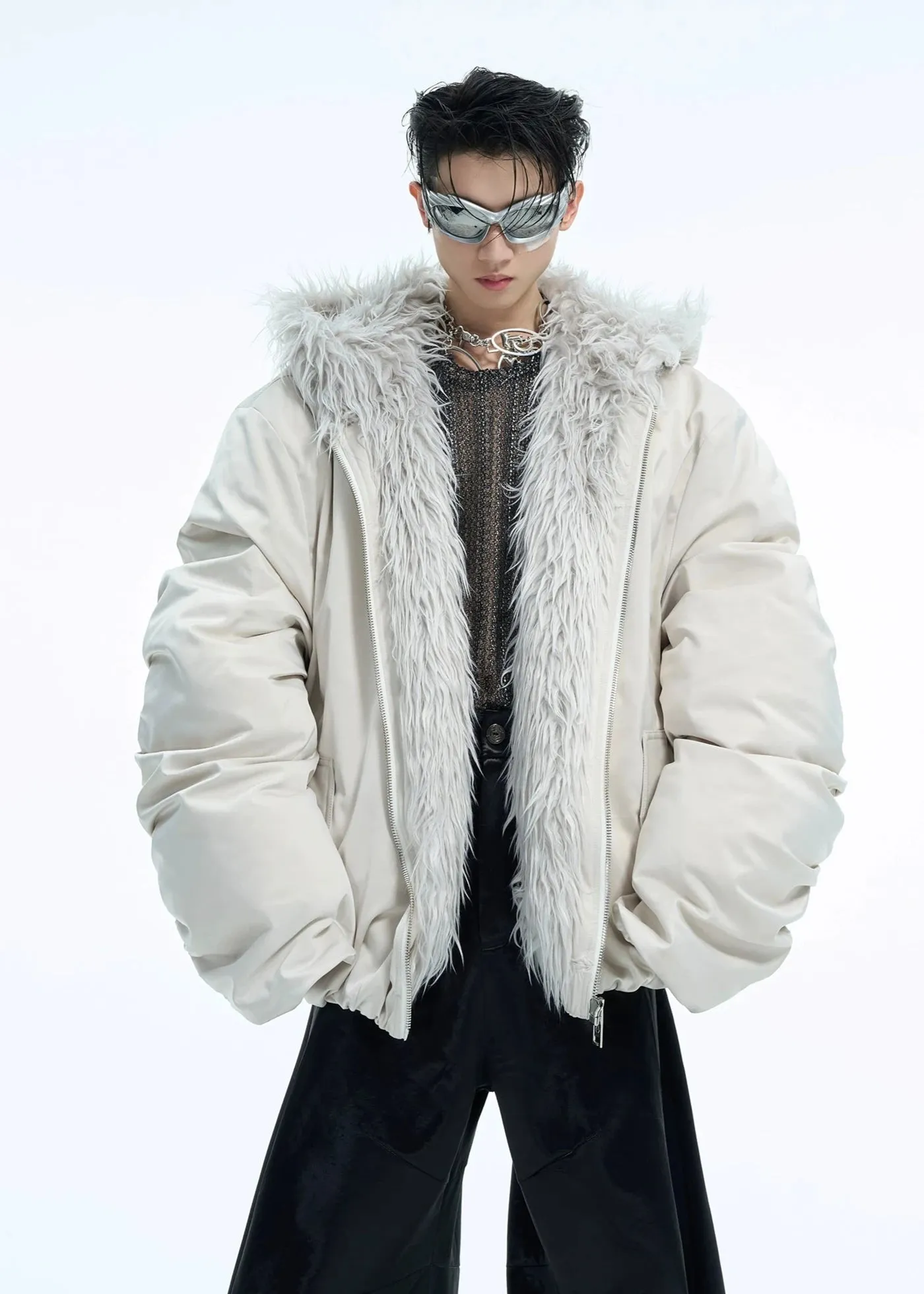 fur collar spliced hooded  jacket gm16180