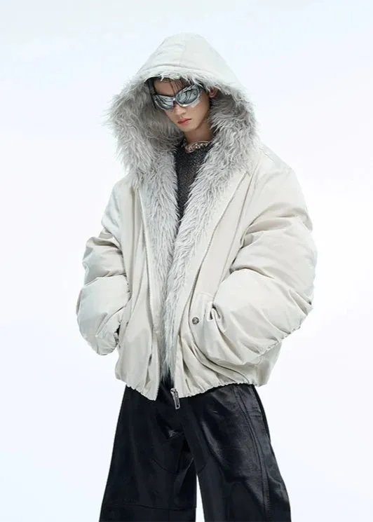 fur collar spliced hooded  jacket gm16180