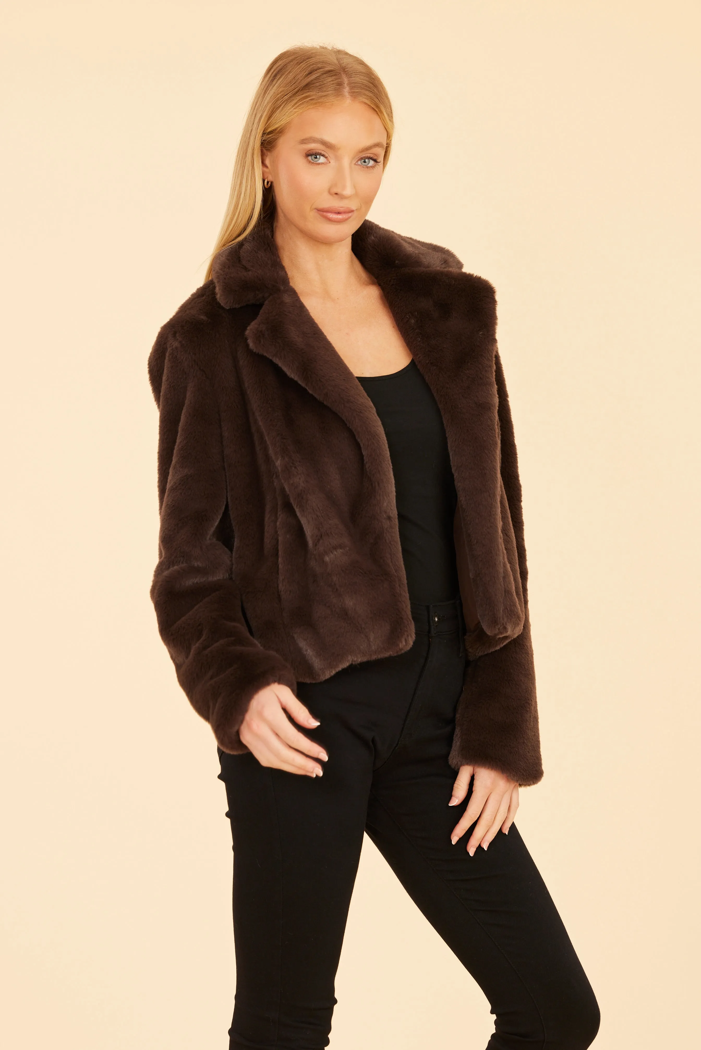 FW'24 Plush Faux Fur Notch Collar Jacket