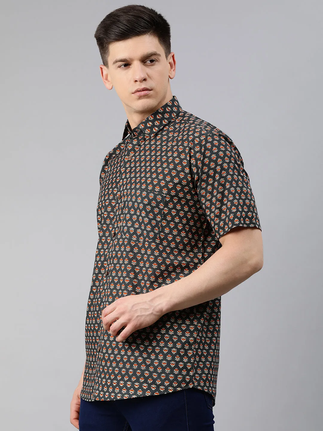 Gray Cotton Short Sleeves Shirts For Men-Mmh027