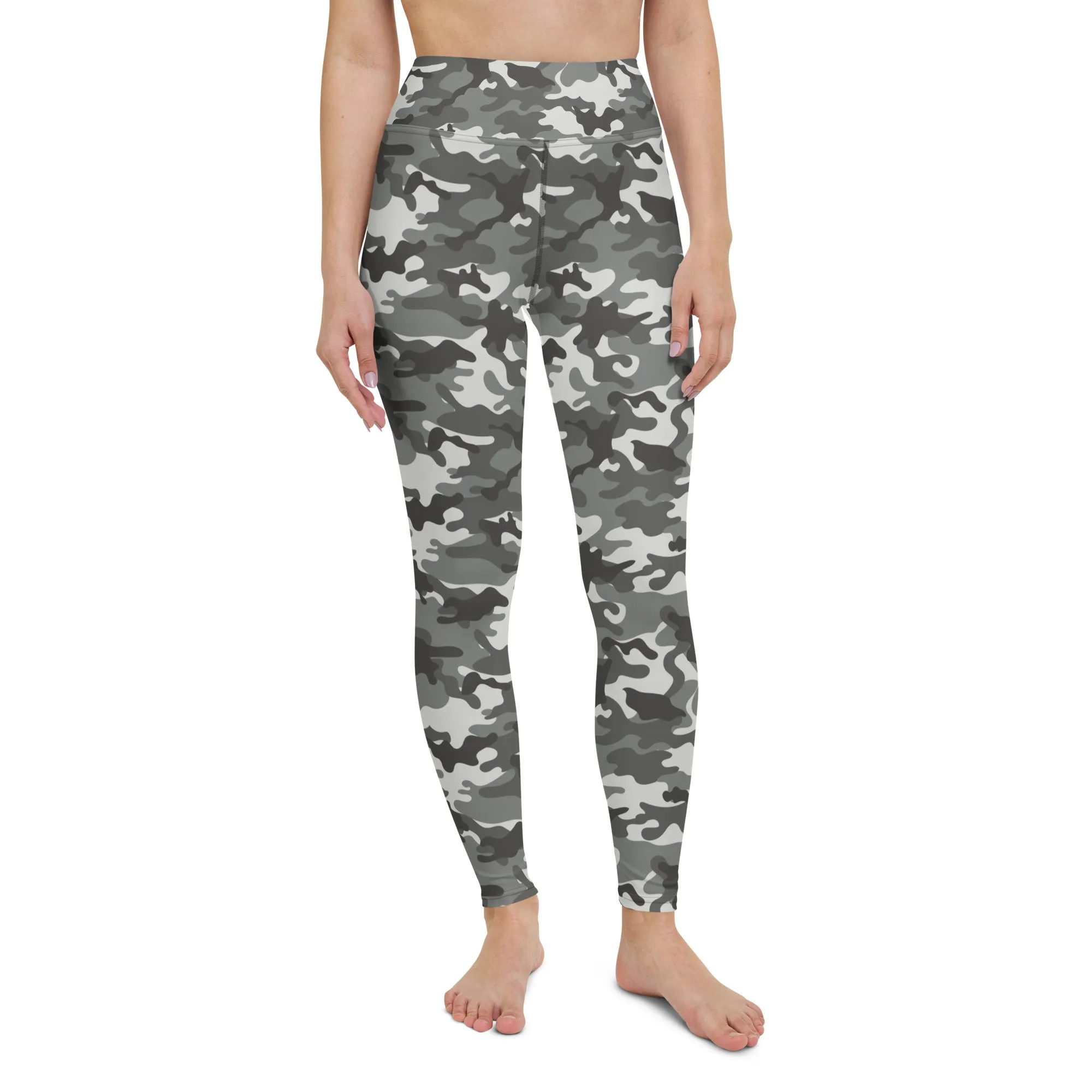 Grey Camo Yoga Leggings Women, Camouflage High Waisted Pants Cute Printed Workout Running Gym Designer Tights