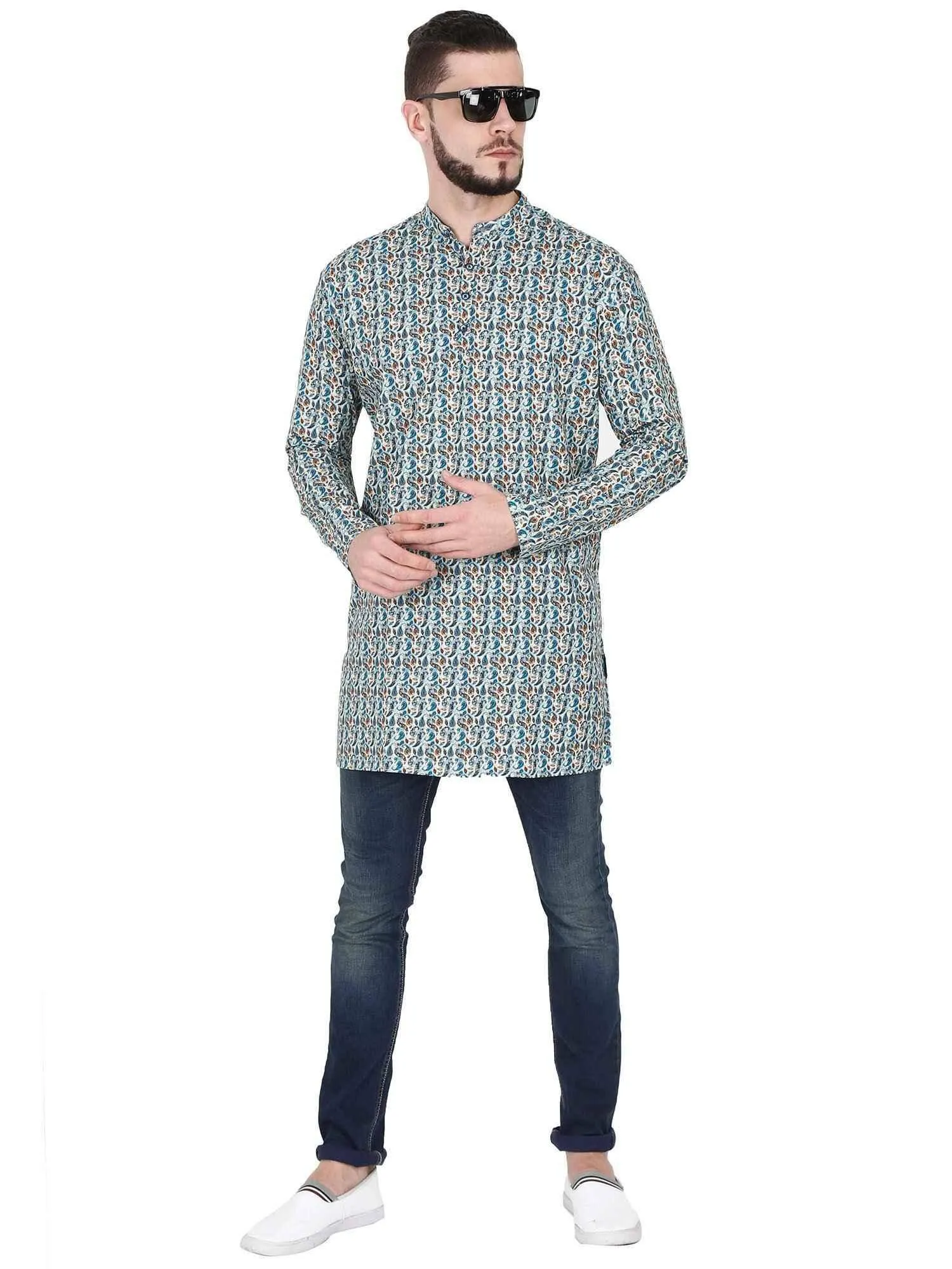 Guniaa MultiColoured Printed Giza Cotton Long Kurta