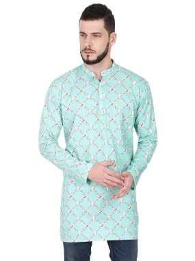 Guniaa Sky Blue Digital Printed Giza Cotton Long Kurta