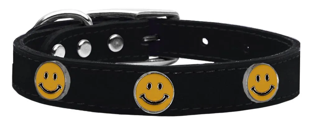 Happy Face Widget Genuine Leather Dog Collar Black 22