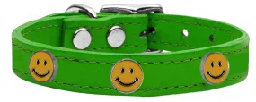 Happy Face Widget Genuine Leather Dog Collar Emerald Green 12