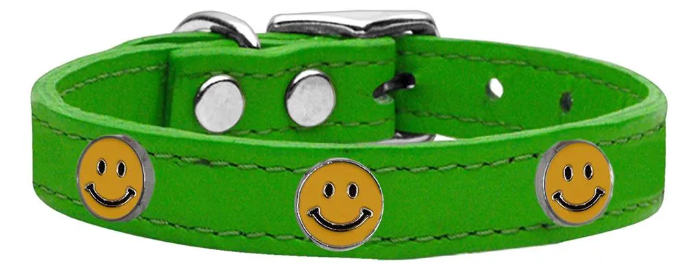 Happy Face Widget Genuine Leather Dog Collar Emerald Green 12