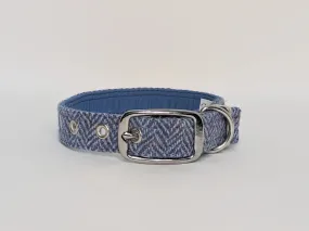 Harris Tweed Blue Herringbone Buckle Dog Collar