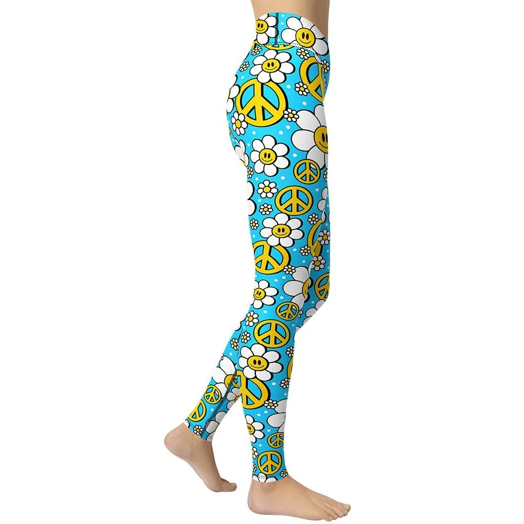 Hippie Flower Pattern Yoga Leggings