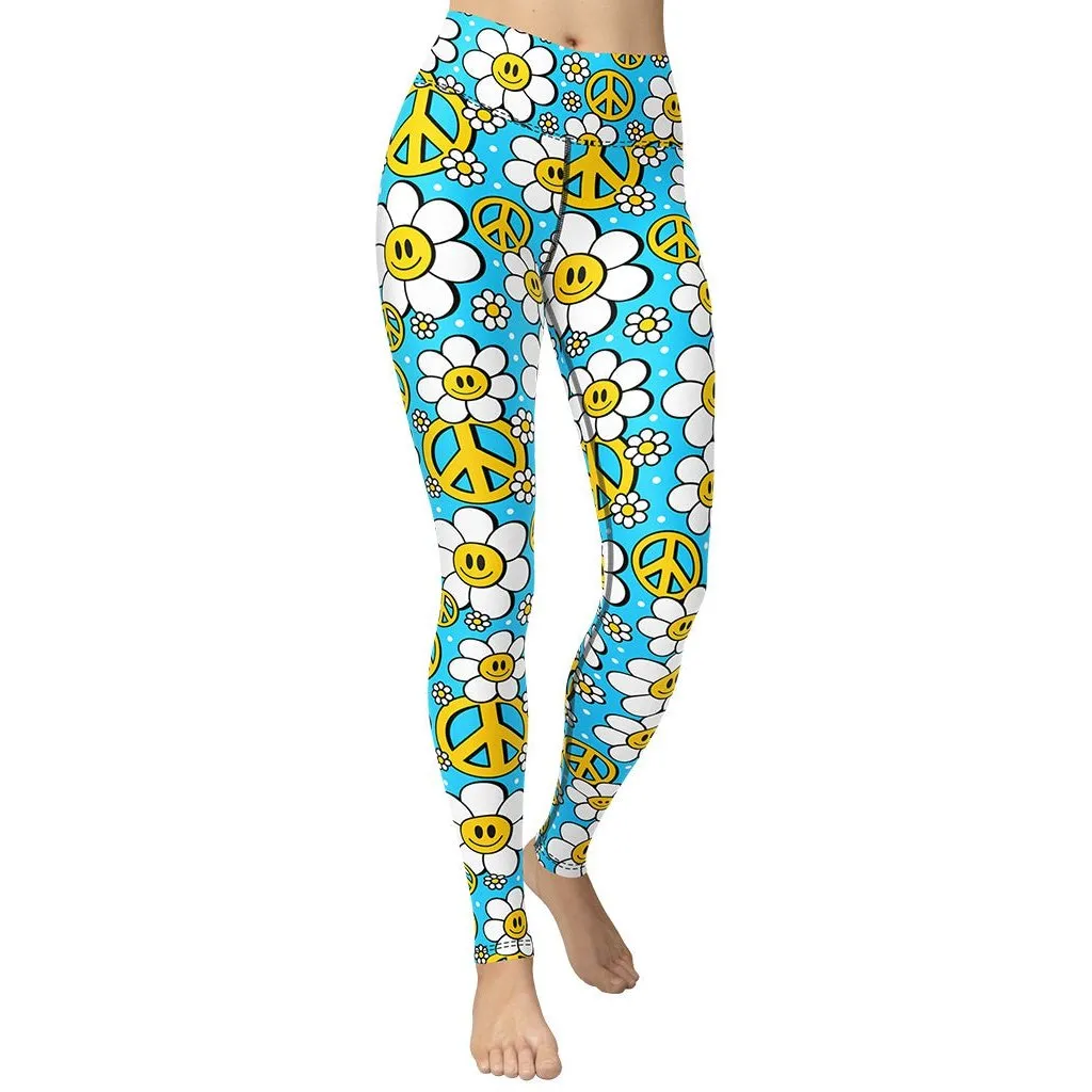 Hippie Flower Pattern Yoga Leggings