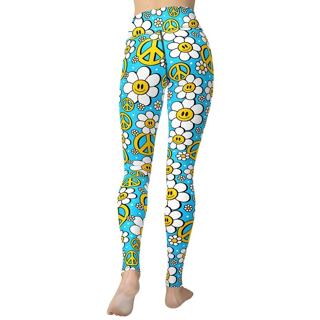 Hippie Flower Pattern Yoga Leggings