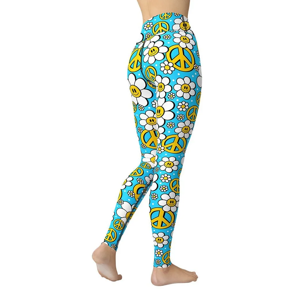 Hippie Flower Pattern Yoga Leggings