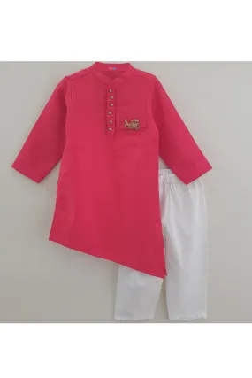 Hot pink horse carriage brooch kurta pyjama set