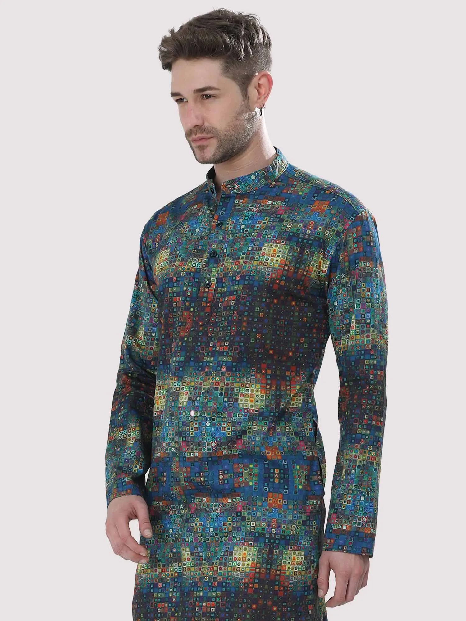 Ikat Printed Kurta Men's Plus Size