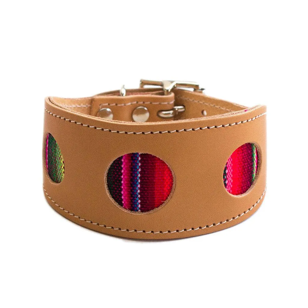 Inca Pink Hound Collar - Leather & Fabric | Stylish & Durable for Sighthounds