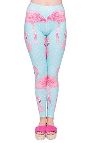 Kanora Middle Waisted Seamless Workout Leggings - Women’s Mandala Printed Yoga Leggings, Tummy Control Running Pants (Flamingo Dot, One Size)