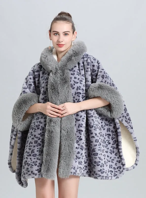 Knitted Shawl Thick Fur Collar Cloak