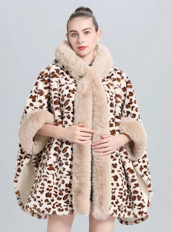 Knitted Shawl Thick Fur Collar Cloak