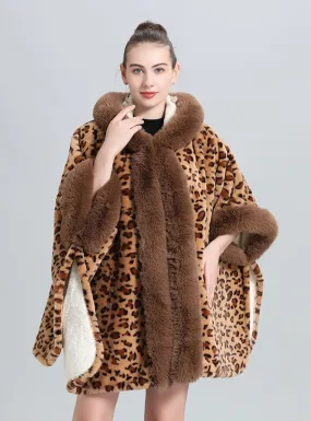 Knitted Shawl Thick Fur Collar Cloak