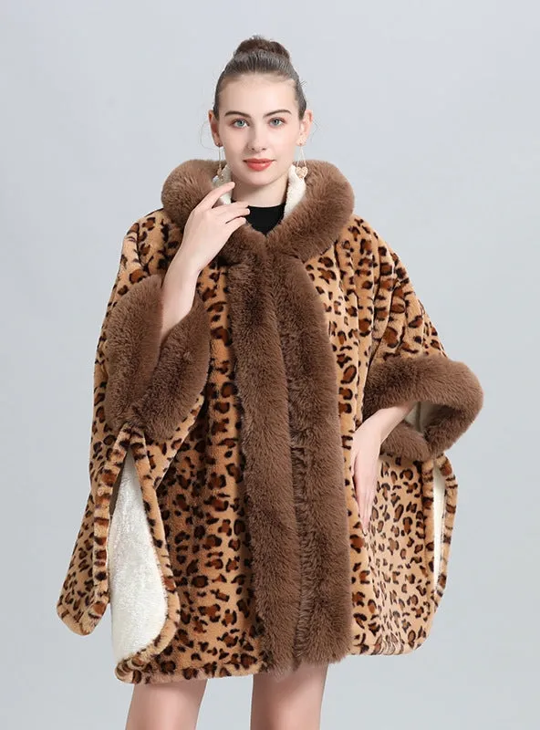 Knitted Shawl Thick Fur Collar Cloak