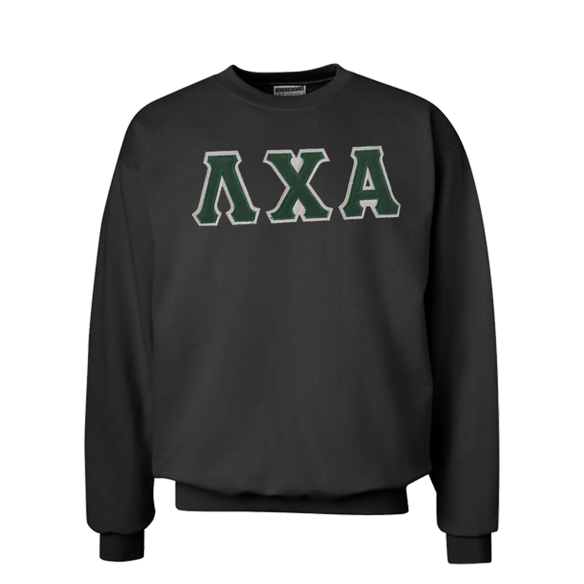 Lambda Chi Black Crew Neck Sweatshirt with Sewn On Letters