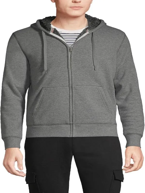 Lands' End Men's Serious Sweats Full Zip Sherpa Fleece Hoodie - Gray