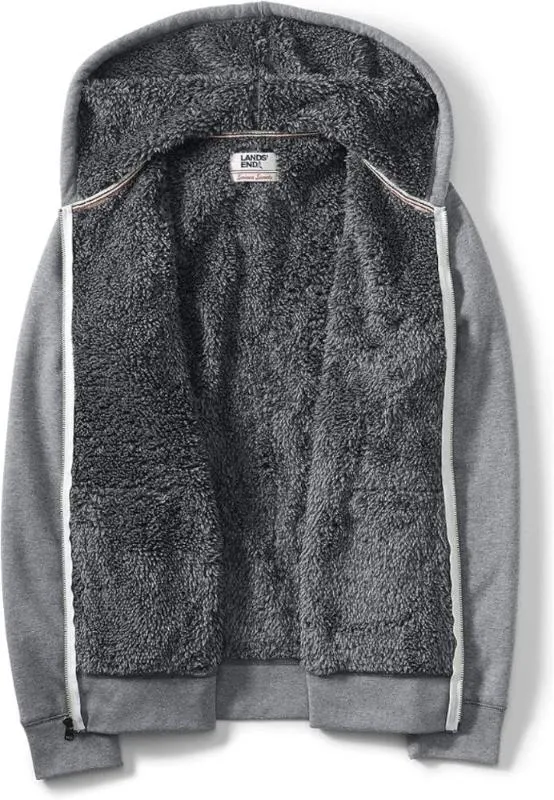 Lands' End Men's Serious Sweats Full Zip Sherpa Fleece Hoodie - Gray