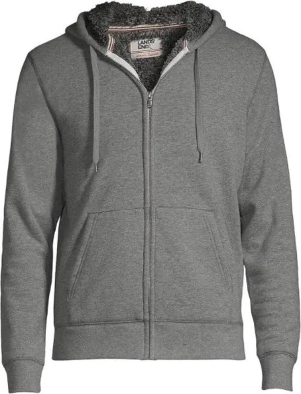 Lands' End Men's Serious Sweats Full Zip Sherpa Fleece Hoodie - Gray